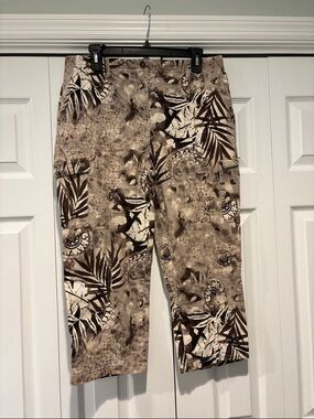 Chico's Beige and Brown Tropical Print Cargo Pants